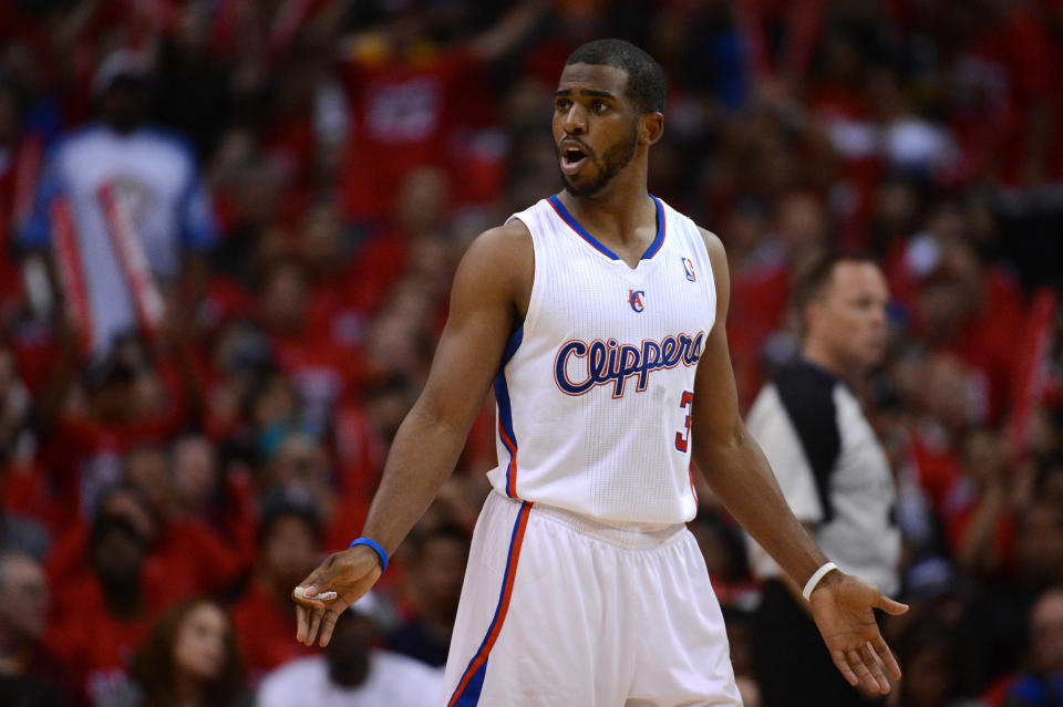 Chris Paul of the Los Angeles Clippers reacts in the third quarter while taking on the San Antonio Spurs in Game Four of the Western Conference Semifinals in the 2012 NBA Playoffs on May 20, 2011 at Staples Center in Los Angeles, California. (Photo by Harry How/Getty Images)