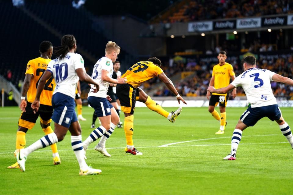 Adama Traore scored his first goal of the season in Wolves’ Carabao Cup win over Preston (David Davies/PA) (PA Wire)