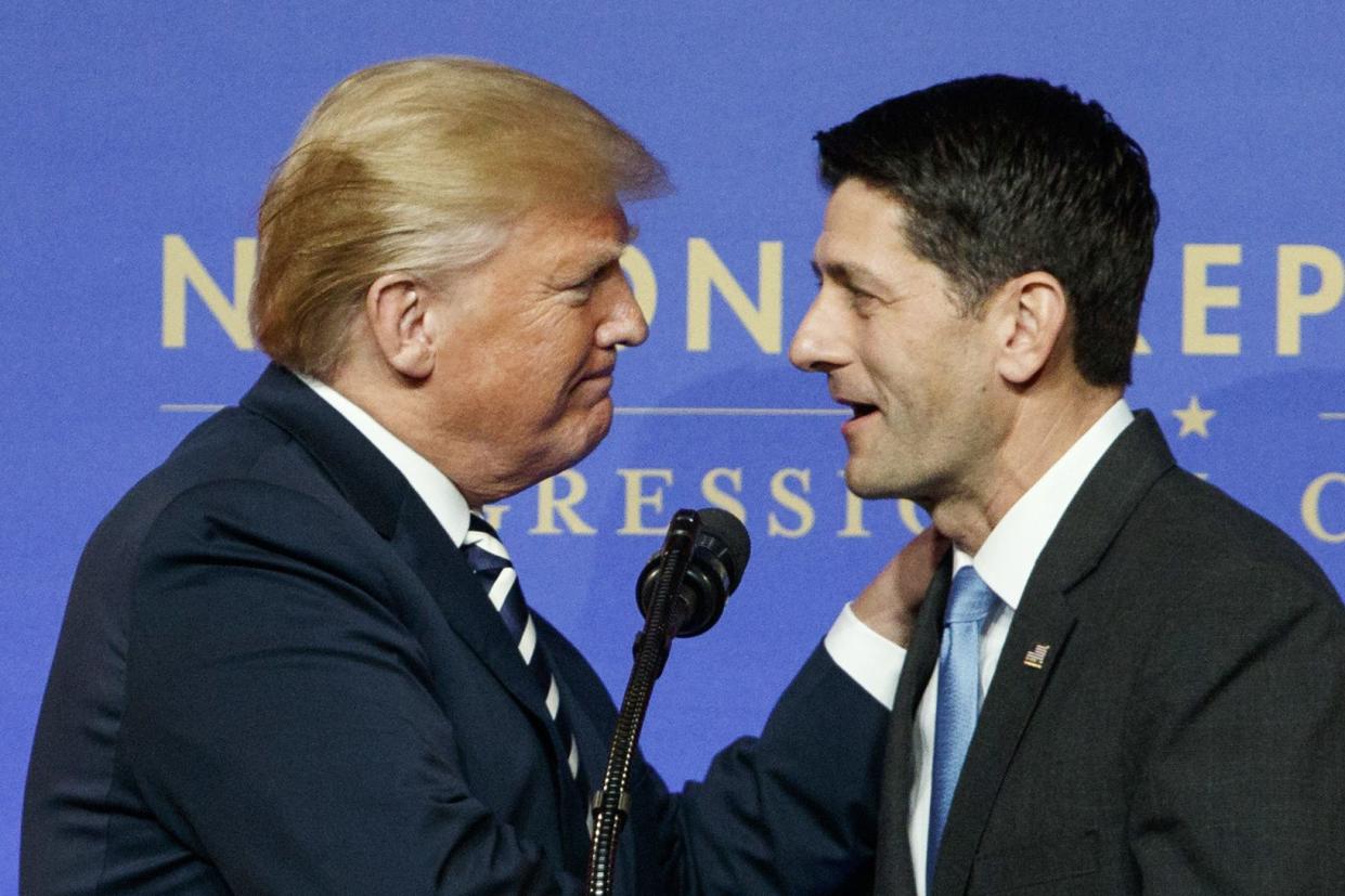 Then-President Donald Trump (left) then-Speaker Paul Ryan, R-Wis. (right)