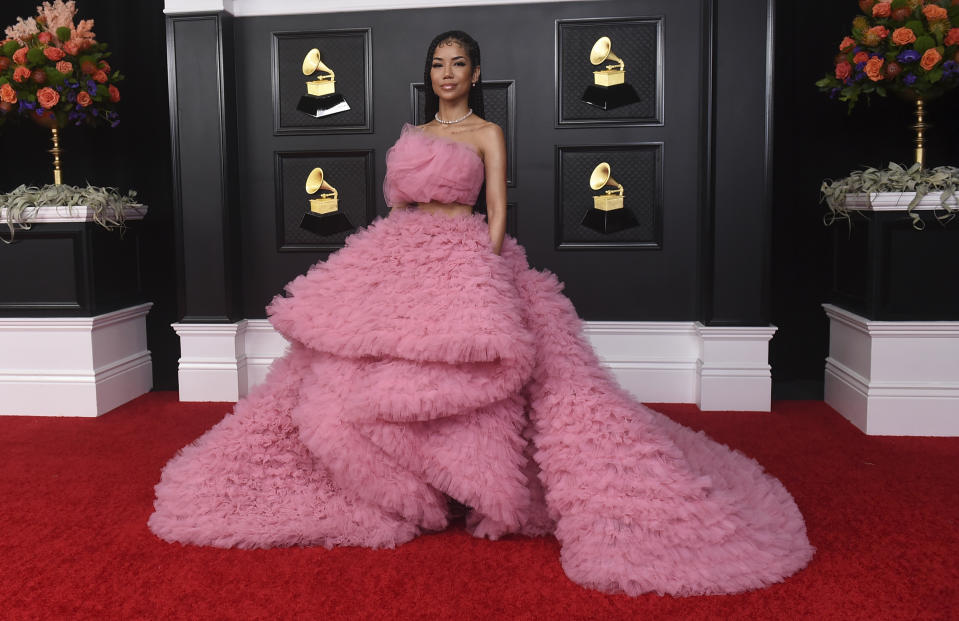 FILE - Jhene Aiko arrives at the 63rd annual Grammy Awards on Sunday, March 14, 2021. Aiko turns 34 on March 16. (Photo by Jordan Strauss/Invision/AP, File)https://epix.ap.org/#
