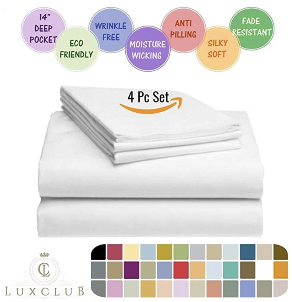 PHOTO: Amazon. LuxClub 4pc Microfiber and Bamboo Sheet Set