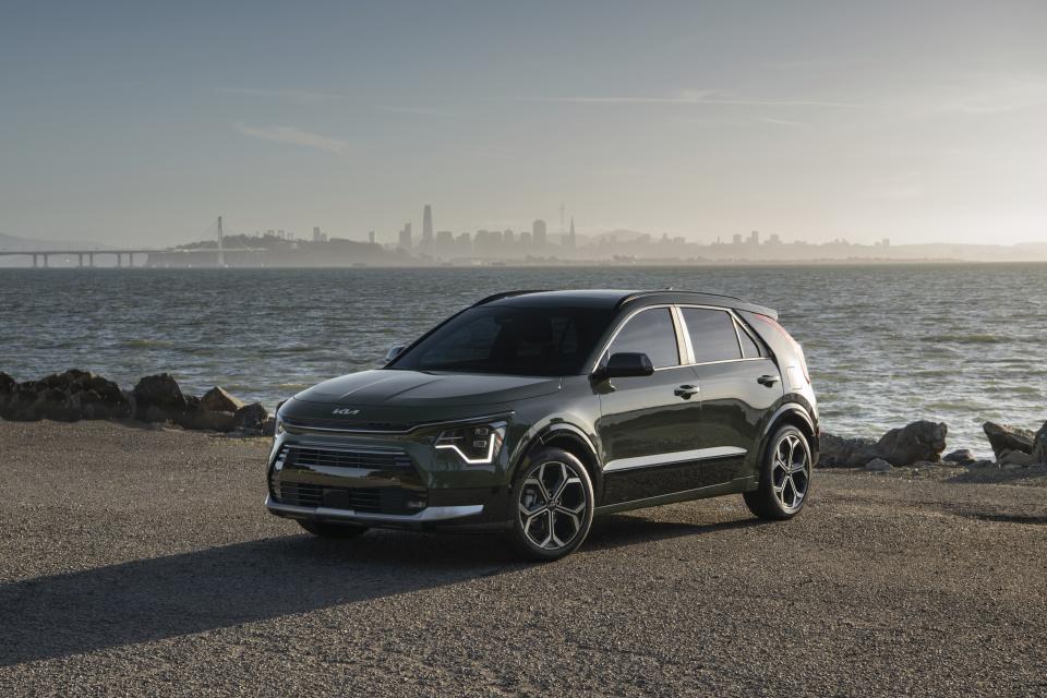 This photo provided by Kia shows the 2024 Niro. The Niro stands out with its EPA-estimated fuel economy of up to 53 mpg combined as well as its roomy seating. (Courtesy of Kia America via AP)