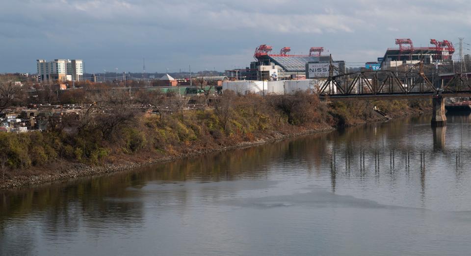 A view of the East bank of the Cumberland River from the Kelly Miller Smith Bridge  Tuesday, Dec. 6, 2022 in Nashville, Tenn. 