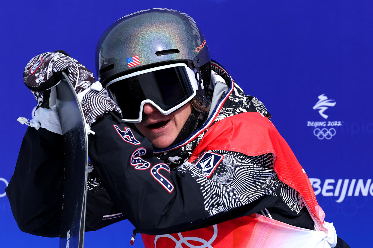 USA snowboarder Red Gerard reacts during the slopestyle final at the Winter Olympic Games at Genting Snow Park on February 07, 2022 in Zhangjiakou, China. (Patrick Smith/Getty Images)