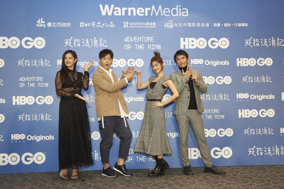 Janet（左起）、宥勝、林予晞、黃尚禾出席《戒指流浪記》訪問。（圖／HBO Asia）
