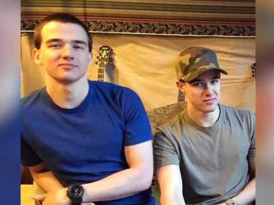 RCMP say Matthew, left, and Isaac Auchterlonie were the armed bank robbers killed in a shootout outside a Bank of Montreal in Saanich, B.C., on Tuesday. (Submitted by Vancouver Island Integrated Major Crime Unit - image credit)