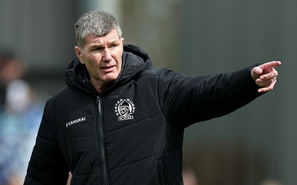 Exeter Chiefs rugby director Rob Baxter looks on during the Investec Champions Cup Round Of 16 match between Exeter Chiefs and Bath Rugby at Sandy Park on April 6, 2024 in Exeter, England.