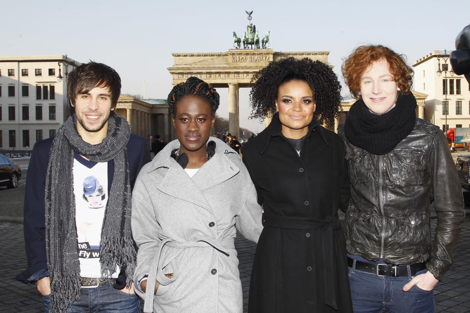 Standen 2012 gemeinsam im „The Voice of Germany“-Finale: Max Giesinger, Ivy Quainoo, Kim Sanders und Michael Schulte (Bild: Getty Images)