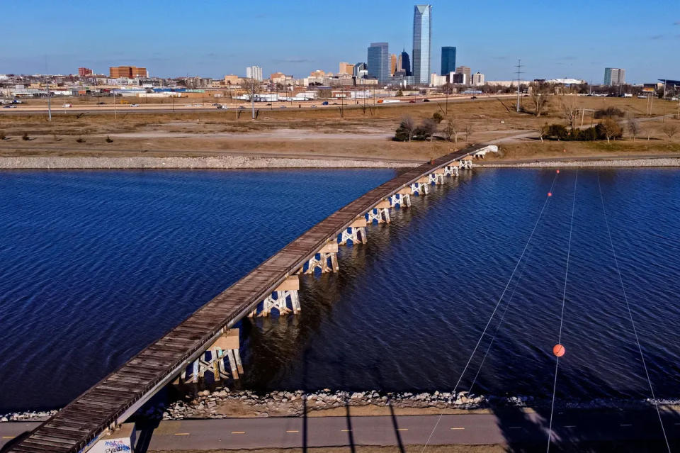 An abandoned 1956 rail bridge over the Oklahoma River in set to be converted into a pedestrian crossing.