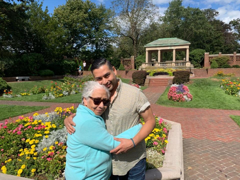 Juanita Lopez hugs her son, Juan Lopez, in 2019, the last time he saw her before the pandemic struck. She passed away in April 2020.