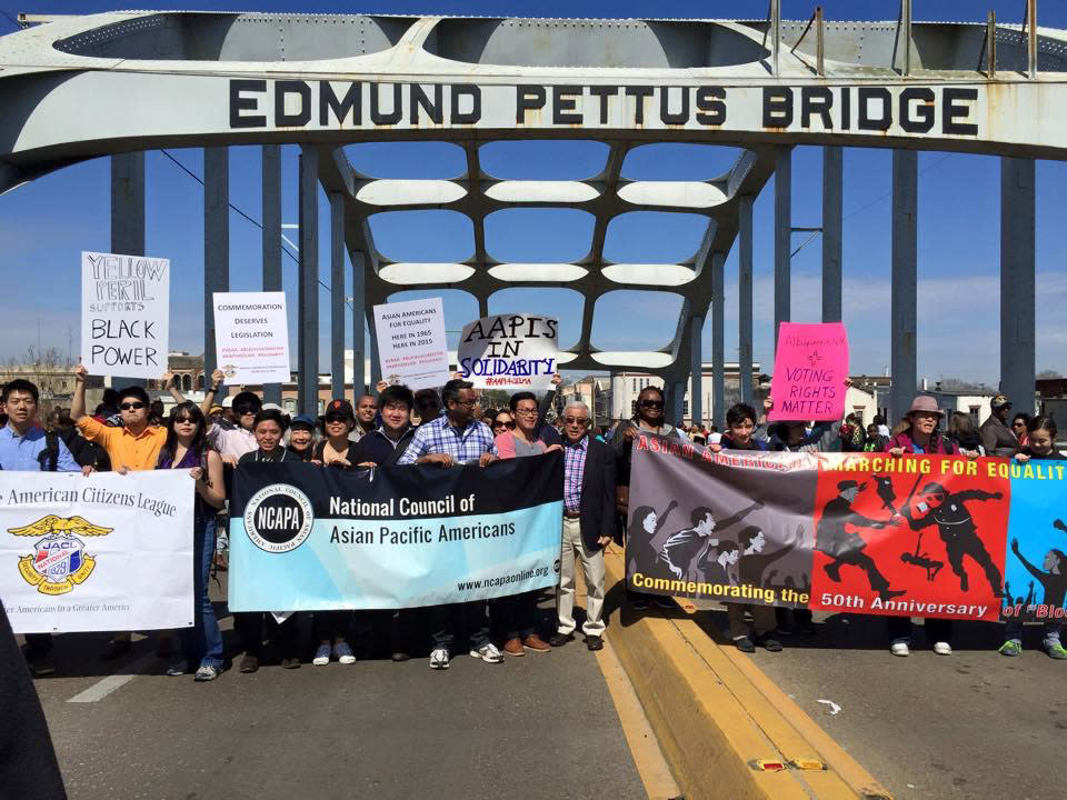 JACL members and other community organizers march in Selma on the 50th anniversary of the freedom march, on March 9, 2013. (Kota Mizutani / Japanese American Citizens League)