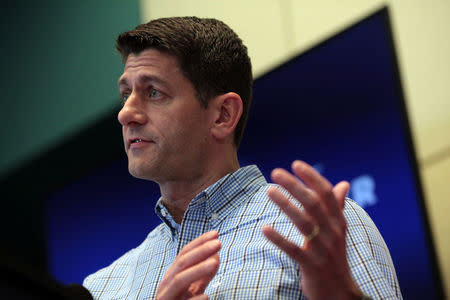 U.S. Speaker of the House Paul Ryan addresses the media during a news conference with bipartisan lawmakers, after the island was hit by Hurricane Maria, in San Juan, Puerto Rico October 13, 2017. REUTERS/Alvin Baez