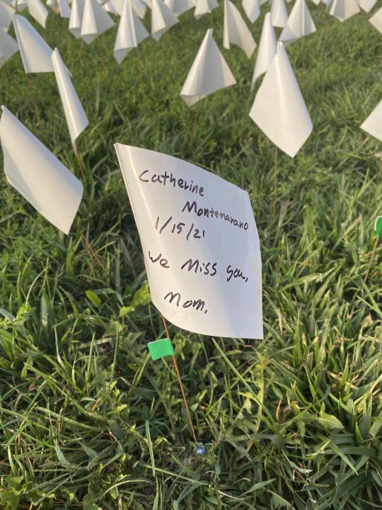 A memorial flag for Catherine Montemarano. (Nicole Michels)