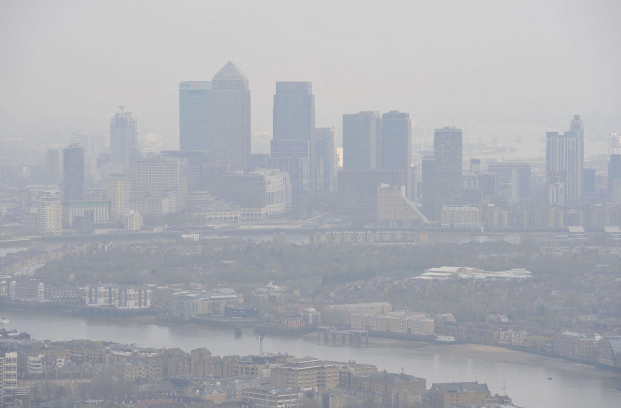 File photo dated 10/04/15 of air pollution over London. More than 160,000 people could die over the next decade from strokes and heart attacks caused by air pollution, a charity has warned. PA Photo. Issue date: Monday January 13, 2020. This is the equivalent of more than 40 heart and circulatory disease deaths related to air pollution every day. The British Heart Foundation (BHF), which compiled the figures, said there are an estimated 11,000 deaths per year at the moment but this will rise as the population continues to age. See PA story HEALTH Pollution. Photo credit should read: Nick Ansell/PA Wire 