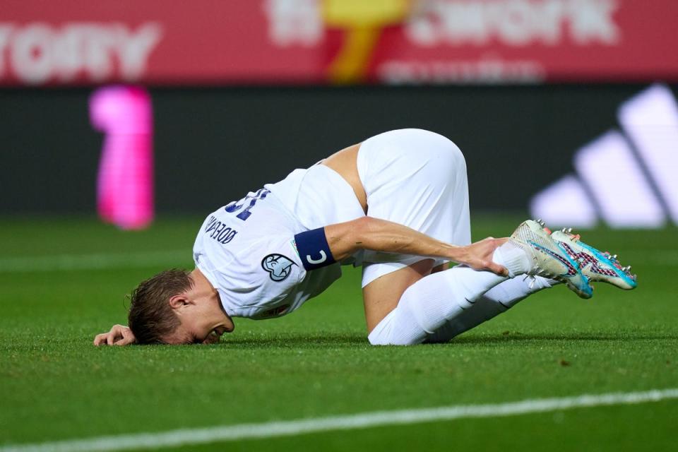 Martin Odegaard, pictured here last year playing for Norway against Spain, limped off against Austria (Getty Images)