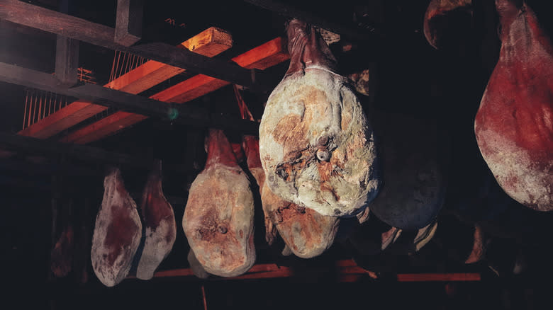 dry aged ham hanging