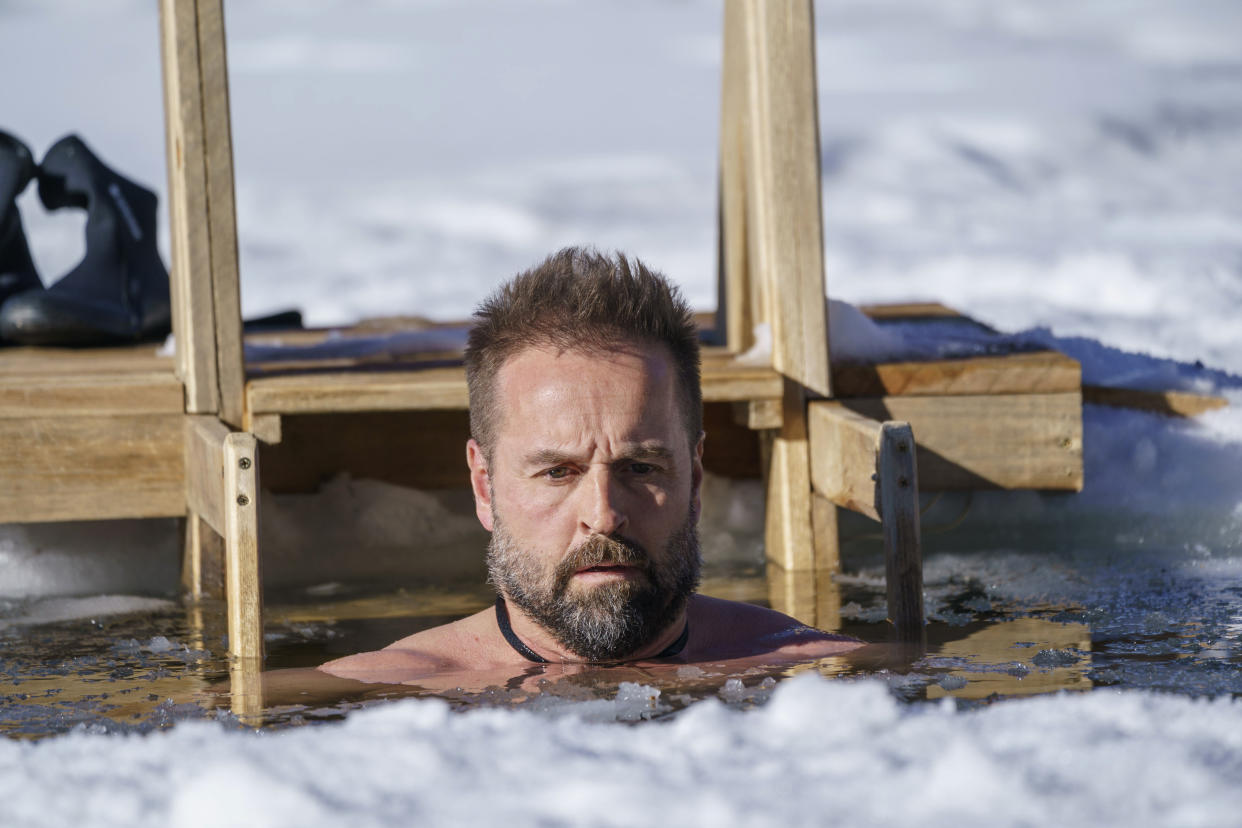 Alfie Boe in an ice pool. (Hungry Bear Media)