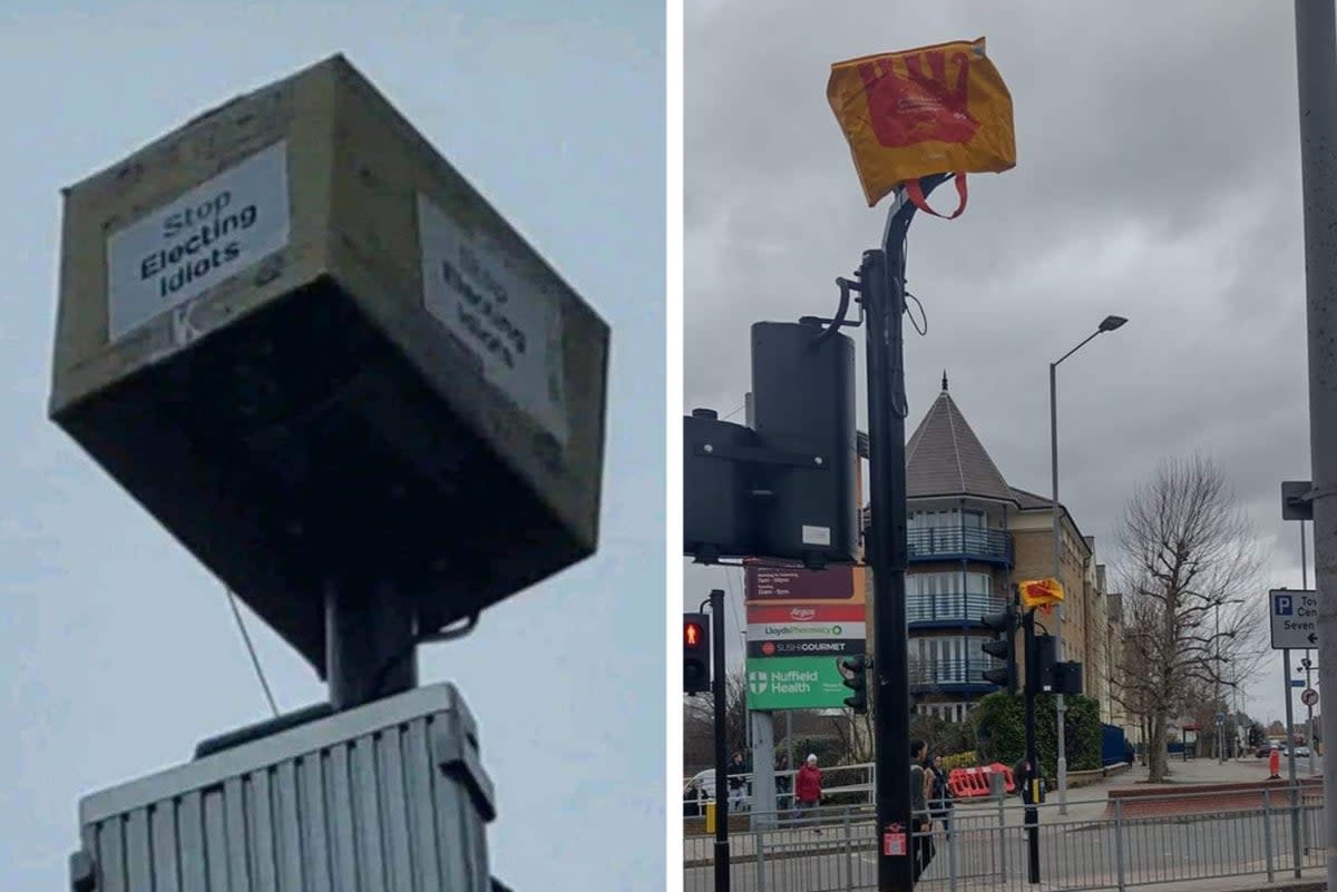 The Ulez cameras appeared to be covered up in protest (Twitter)