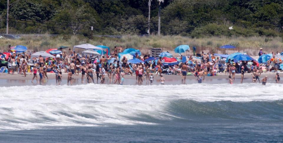 The southern end of Narragansett Town Beach, narrowed by high tide last July 12.