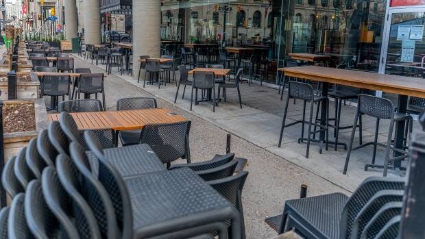 A closed patio in downtown Ottawa on April 13, 2021 during Ontario's stay-at-home order. On Sunday, 283 new cases of COVID-19 were reported by the city's health officials. (Brian Morris/CBC - image credit)