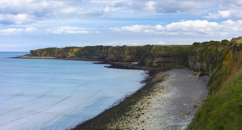 The beach at La Pointe du Hoc where allied forces came ashore during World War II in Normandy, France. Source: Getty