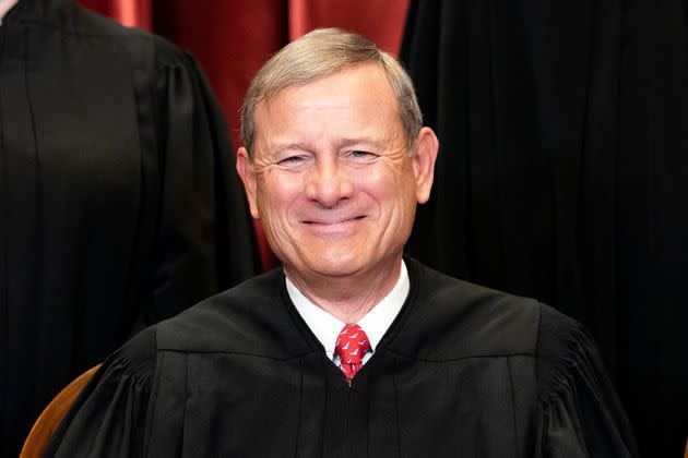 Chief Justice John Roberts poses during a group photo of the Justices at the Supreme Court in Washington, April 23, 2021. (Photo: Erin Schaff/Pool via REUTERS)