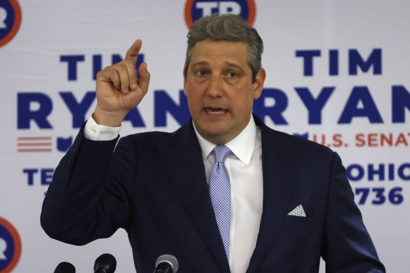 Rep. Tim Ryan, D-Ohio, running for an open U.S. Senate seat in Ohio, speaks to supporters after the polls closed on primary election day Tuesday, May 3, 2022, in Columbus, Ohio. (AP Photo/Jay LaPrete)