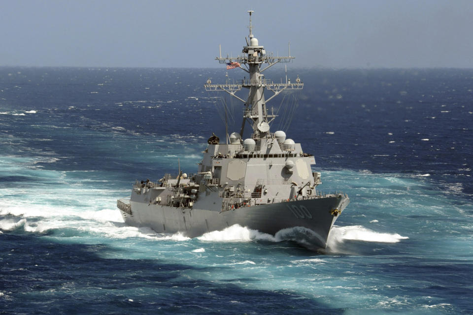 This May 18, 2011 photo made available by the U.S. Navy shows the guided-missile destroyer USS Kidd in the Pacific Ocean. On Saturday, April 26, 2020, the Navy said the number of sailors aboard the ship confirmed to be infected with the COVID-19 coronavirus has nearly doubled, rising from 18 to 33. (Mass Communication Specialist Seaman Apprentice Carla Ocampo/U.S. Navy via AP)