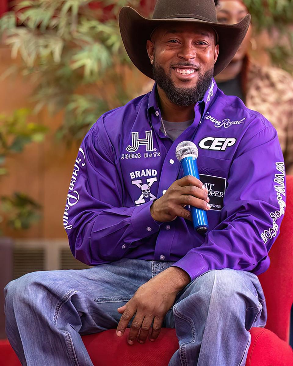 Tory Johnson, Professional Rodeo Cowboy Association (PRCA) steer wrestler, serves as a special guest at the 2023 "Pioneer Day" at Fifth Street Baptist Church in Oklahoma City.
(Credit: Provided)