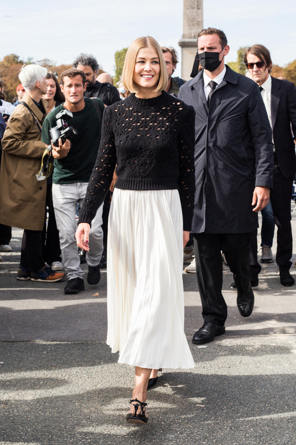 Rosamund Pike arriving at Dior spring ’22 fashion show during Paris Fashion Week. - Credit: Nasser Berzane/AbacaPress / SplashNews.com