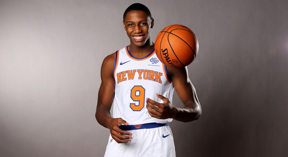 The sneakers worn by RJ Barrett of the New York Knicks during