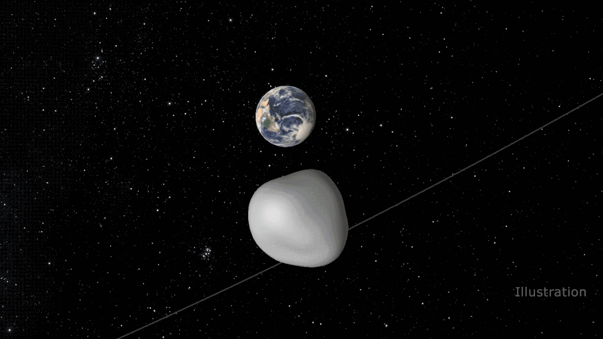 <span class="article-embeddable-caption">An illustration of the asteroid</span><cite class="article-embeddable-attribution">Source: JPL-Caltech /NASA</cite>