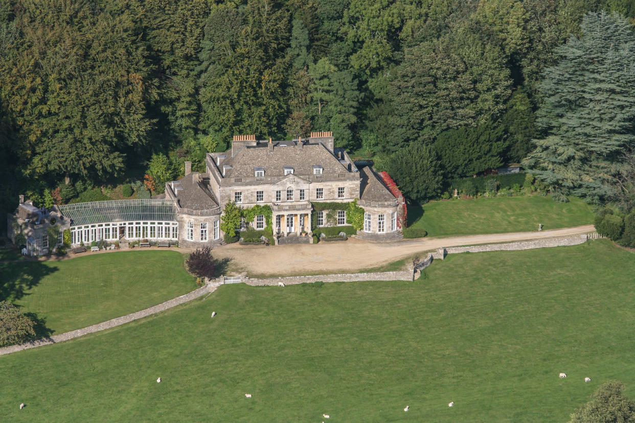 NAILSWORTH, UNITED KINGDOM - Aerial view of Gatcombe Park on October 07, 2011. Located two miles east of Nailsworth in the Cotswolds is the 18th century country residence of Anne, the Princess Royal. (Daughter of Queen Elizabeth II)