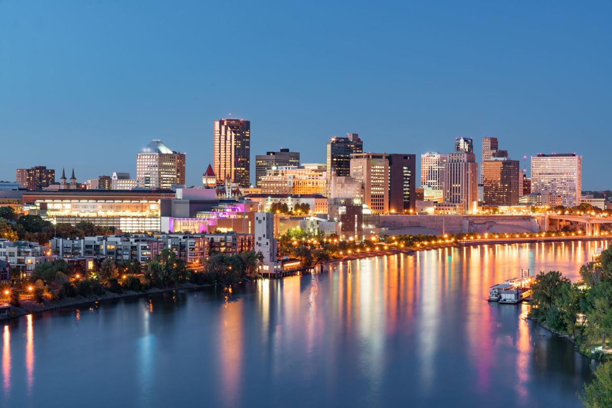 St. Paul, Minnesota night skyline along the Mississippi River