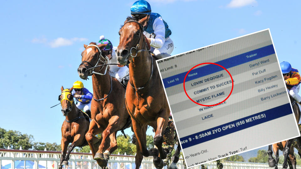 Two racehorses with adult-sounding names have been given the all-clear by Racing Australia, with the trainer submitting proper pronunciation for both. (Brett Holburt/Racing Photos via Getty Images)