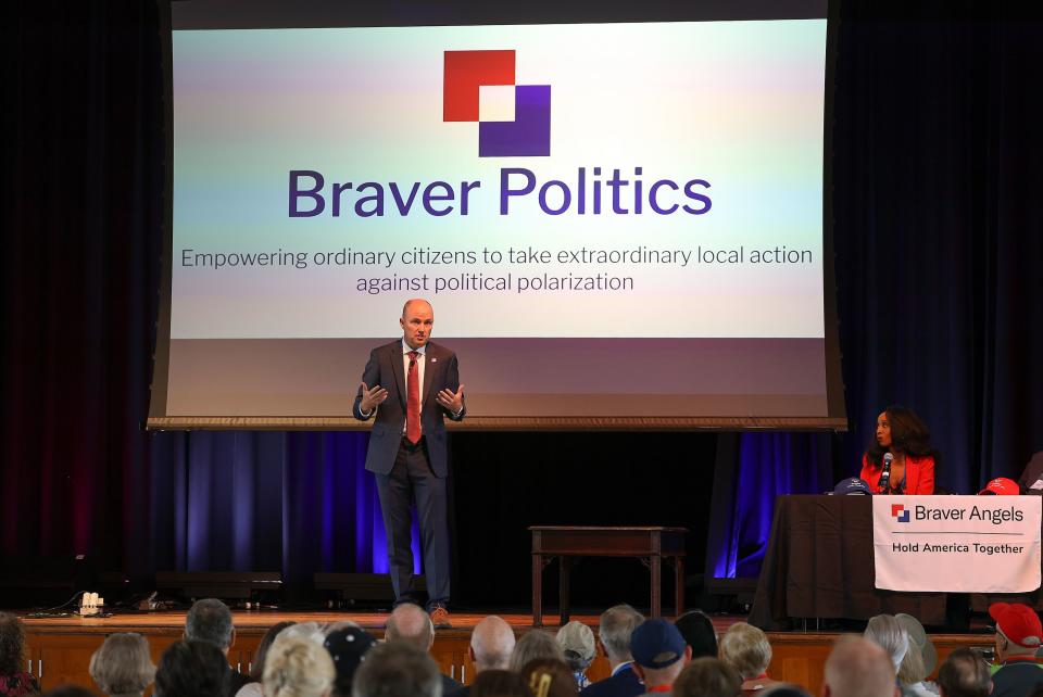 Gov. Spencer Cox speaks at the Braver Angels National Convention at Gettysburg College in Gettysburg, Pa., on Saturday, July 8, 2023. | Kristin Murphy, Deseret News