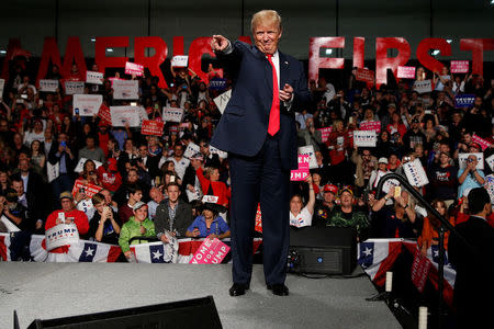 Donald Trump appears at a campaign rally in Warren, Michigan. REUTERS/Carlo Allegri