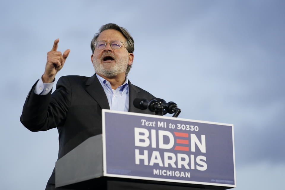 Sen. Gary Peters speaks during an event for Democratic presidential nominee Joe Biden at the Michigan State Fairgrounds in Novi on Oct. 16. (Photo: ASSOCIATED PRESS)