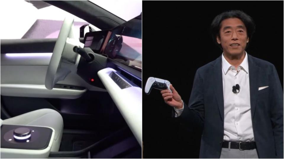 SHM社長川西泉，在CES上示範用PS5把手操控Afeela的功能。(圖片來源/ Sony Honda Mobility)