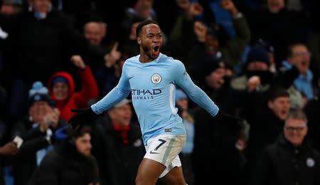 Soccer Football - Premier League - Manchester City vs Southampton - Etihad Stadium, Manchester, Britain - November 29, 2017 Manchester City's Raheem Sterling celebrates scoring their second goal Action Images via Reuters/Lee Smith