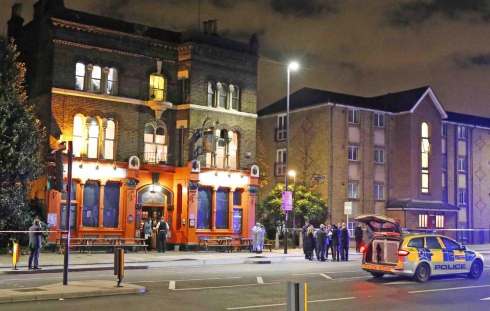 Bow stabbing: The scene near the Bow Bells pub where Beadie repeatedly knifed a plain clothes police officer (Nigel Howard)