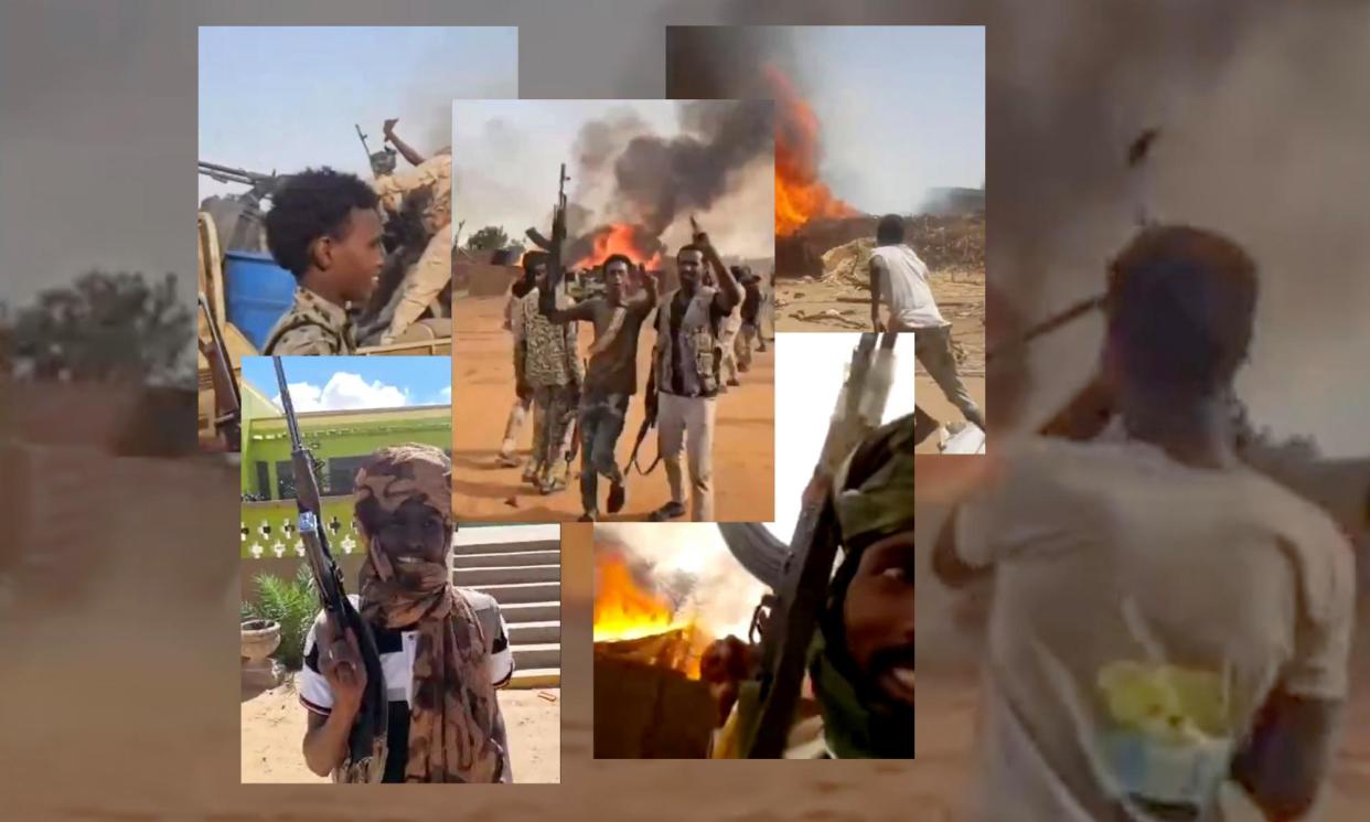 <span>Fighters in Sudan appear to have filmed themselves glorifying the burning of homes and the whipping and beating of prisoners in the western region of Darfur.</span><span>Composite: Twitter</span>