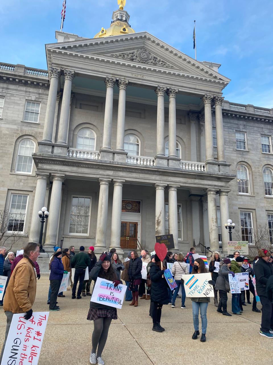 Trans rights supporters took to the New Hampshire State House on the first day of the 2024 session.