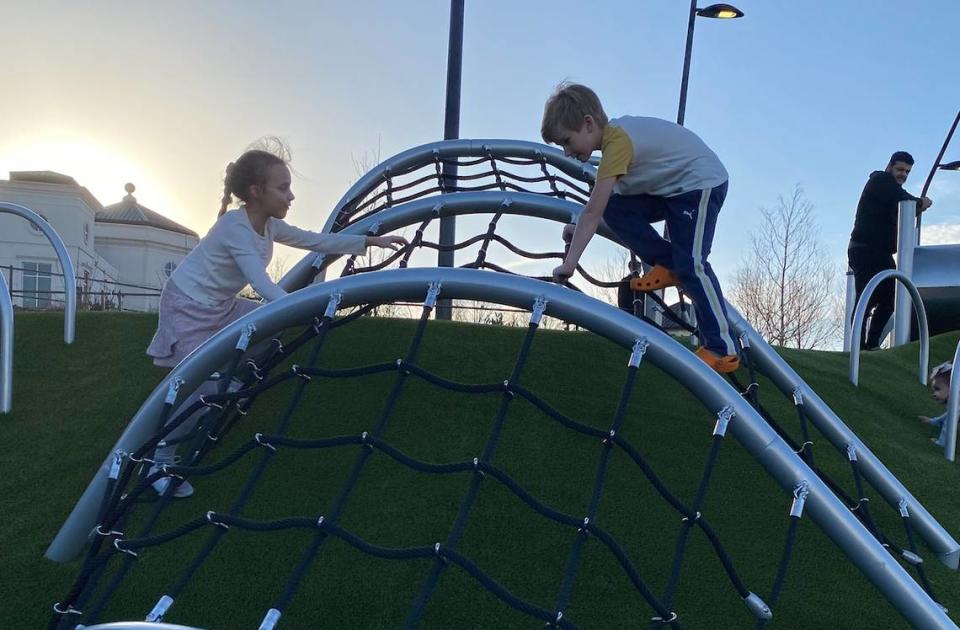 Evan Greene plays at the new Stream Park in Ballantyne.