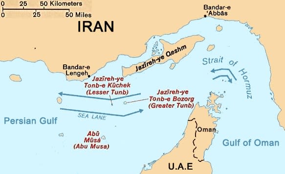 伊朗與阿拉伯聯合大公國在荷姆茲海峽有領土爭端   圖：取自維基百科　Public Domai