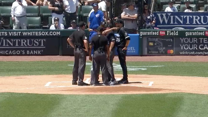 Toronto Blue Jays hitting coach Guillermo Martinez had a few things to say to umpire Doug Eddings ahead of Wednesday's content with the Chicago White Sox. 
