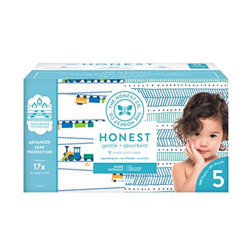 The Honest Company Super Club Box Diapers with TrueAbsorb Technology, Trains & Teal Tribal, Size 5, 100 Count (Amazon / Amazon)