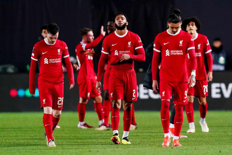 Liverpool players are seen dejected after the UEFA Europa League, quarter-final second leg soccer match between Atalanta and Liverpool at the Gewiss Stadium. Spada/LaPresse via ZUMA Press/dpa