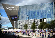 <p>A general view of U.S. Bank Stadium as fans arrive before the preseason game between the Minnesota Vikings and the Los Angeles Rams on September 1, 2016 in Minneapolis, Minnesota. (Photo by Hannah Foslien/Getty Images) </p>