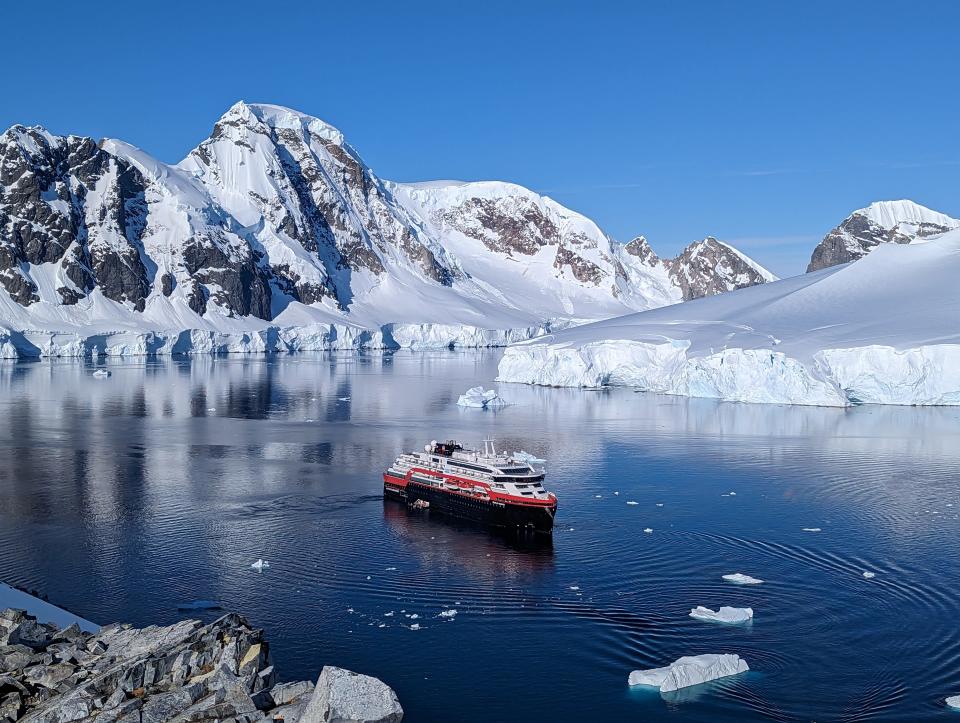 The MS Fridtjof Nansen near González Videla Antarctic Base in Antarctica.